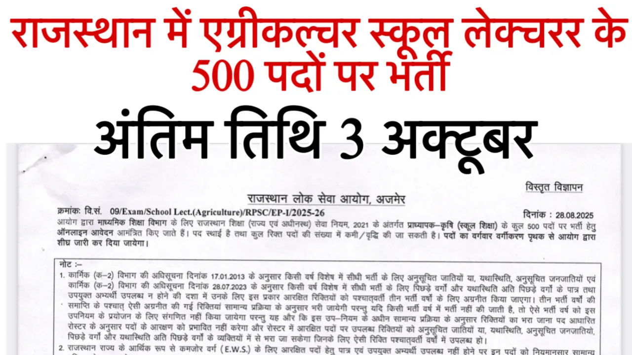 RPSC 1st Grade Agriculture Teacher Bharti