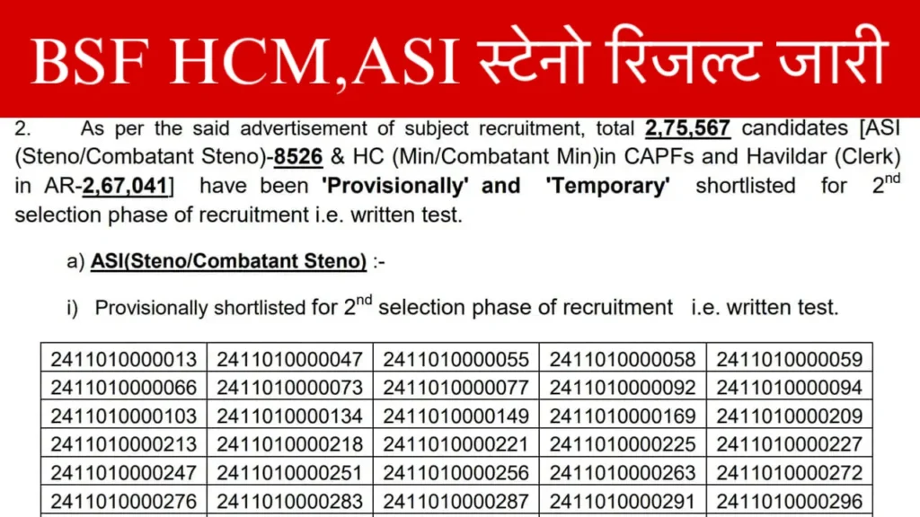 BSF HCM ASI Steno Result 2025